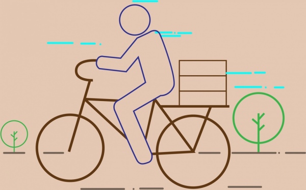 Man riding bicycle tema plano color sketch