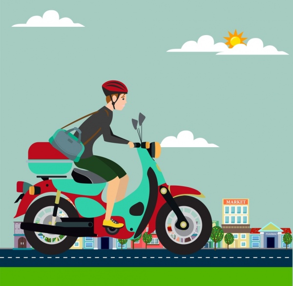 Man Riding Motorbike Background Colorful Cartoon Design-vector Cartoon-free  Vector Free Download