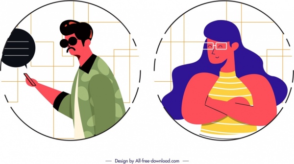 man woman avatar templates personagens de desenhos animados círculos isolamento