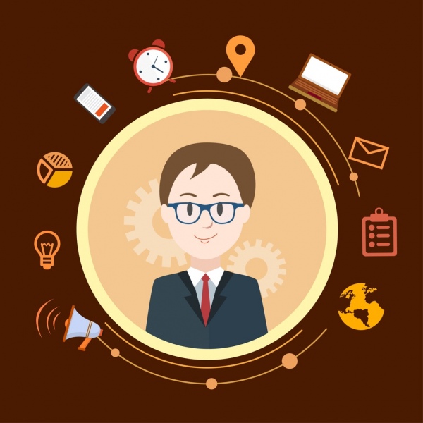 Менеджер концептуальной фон человек аватар бизнес иконы декор