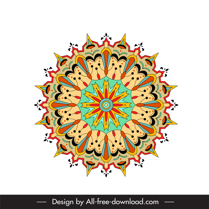 Mandala Buddhism ไอคอนที่มีสีสันสมมาตรภาพลวงตาการออกแบบรูปร่างวงกลม