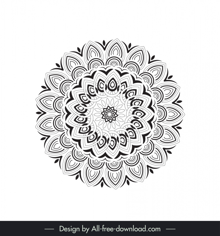 曼荼羅の花のアイコン黒白対称錯視アウトライン