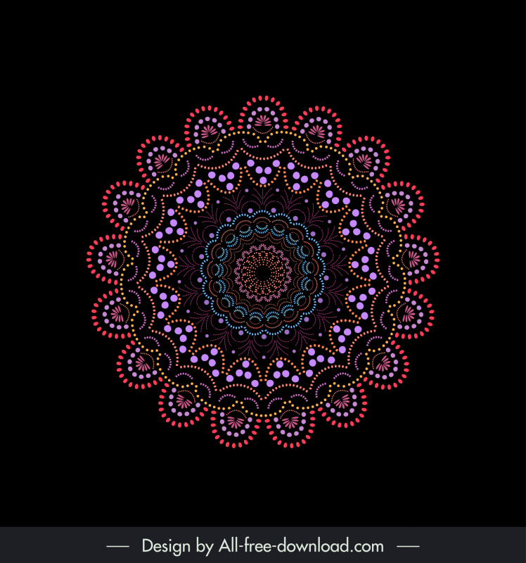 曼荼羅の花のアイコンエレガントな暗い対称的な円の形のデザイン