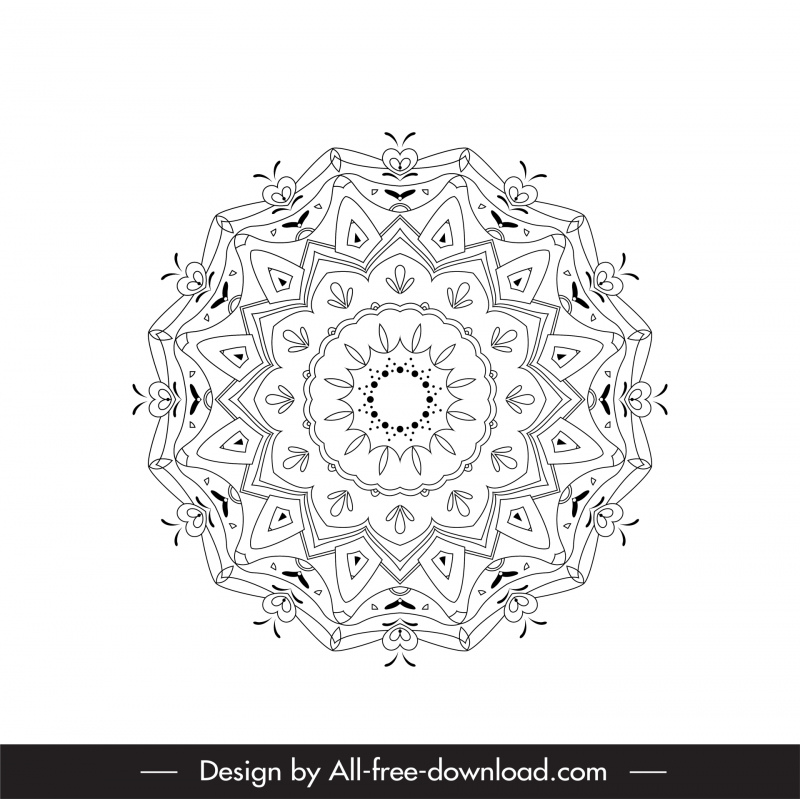 Mandala Sign Icon Black White Flat Symmetric Illusion Sketch -2