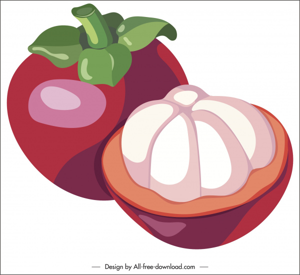 ícone de fruta de mangostão colorido a concepção clássica de corte 3d