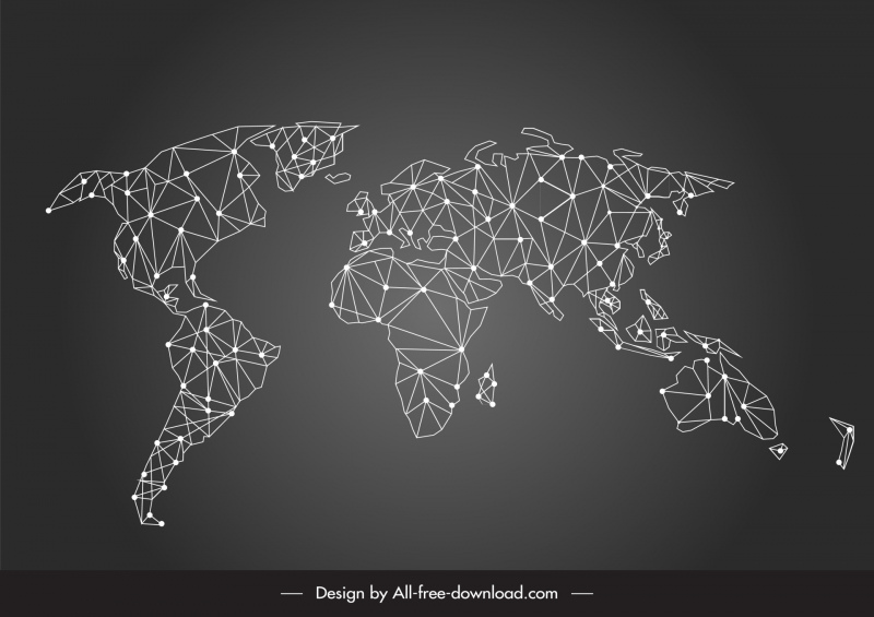 harita dünya işareti poligonal tasarım nokta çizgi bağlantı çizimi