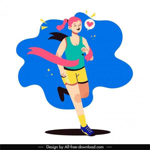 maratón icono atlético corriendo chica boceto personaje de dibujos animados
