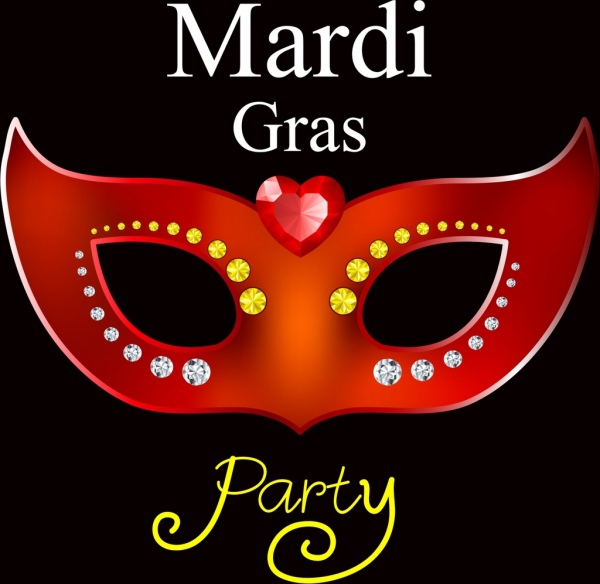 Mardi gras pihak banner batu permata masker ikon dekorasi