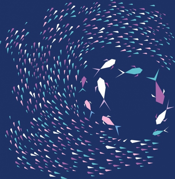 projeto de espiral do fundo marinho peixes coloridos ícones