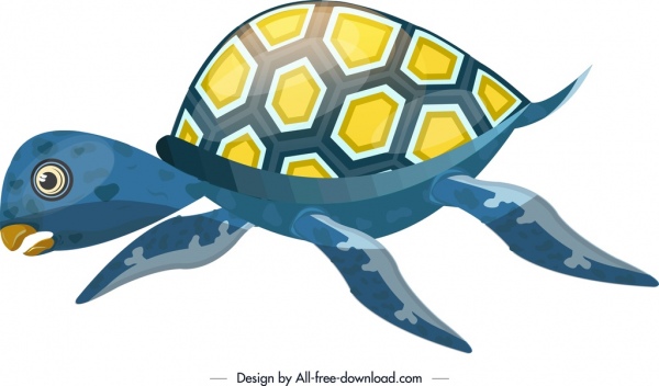 海洋生物背景海龟图标五颜六色的素描
