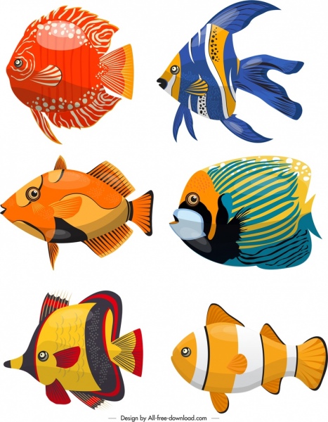 criaturas marinas de fondo peces coloridos iconos decoración