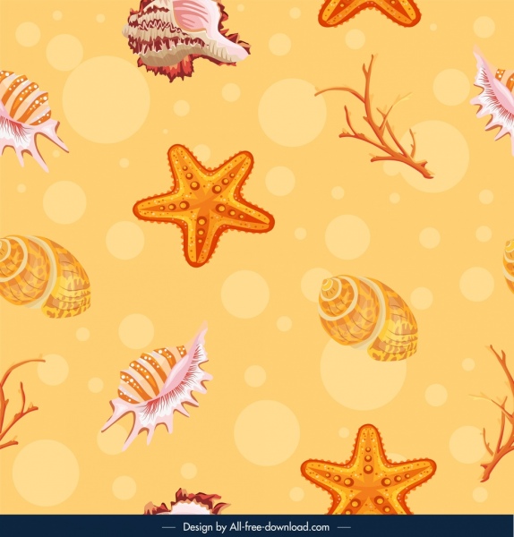 海洋生物背景壳海星珊瑚图标素描