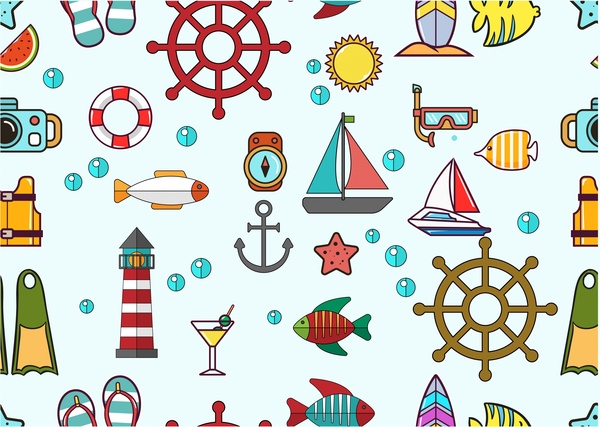 laut ikon desain dengan berbagai bentuk dan warna