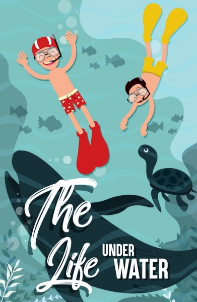 latar belakang kehidupan laut ikan Snorkelling ikon anak laki-laki