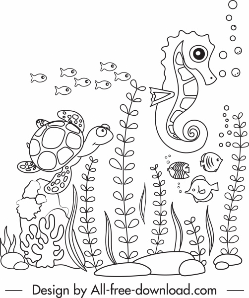 かわいい手描きスケッチを描く海洋生物