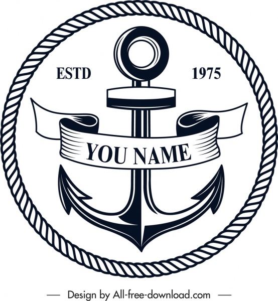 Deniz Logosu Çapa Simgesi Klasik Tasarım
