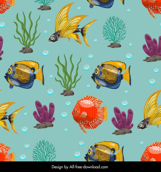 dekorasi karang warna-warni ikan hias laut pola