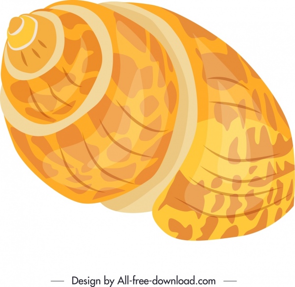 해양 쉘 아이콘 빛나는 밝은 노란색 3d 디자인