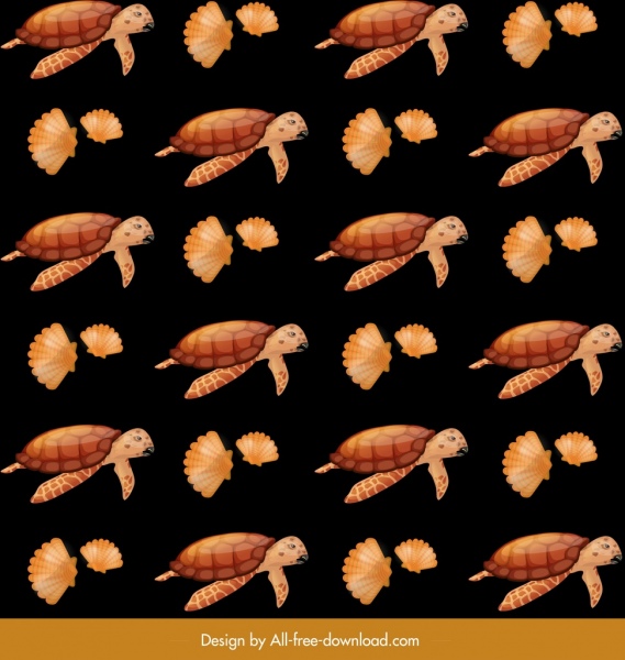 patrón de especies marinas caparazones de tortuga iconos diseño repetido