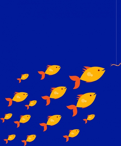 Marine Tierwelt Nachfrage Fische Gruppe Symbole Hintergrunddekoration