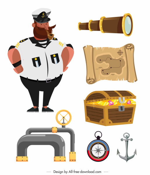 maritime Design-Elemente bunte Symbole Skizze