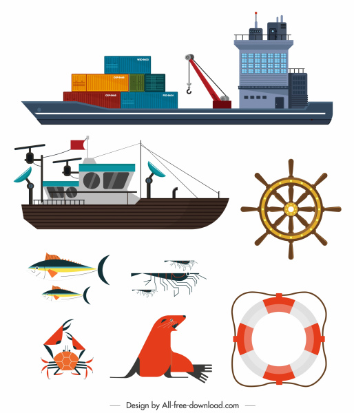 elementos de design marítimo navio esboço elementos marinhos