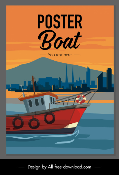Affiche maritime bateau de pêche Scène portuaire croquis