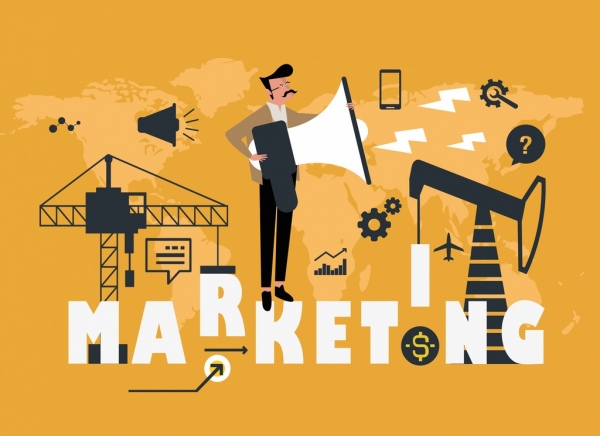 ícones de elementos do fundo homem megafone industrial negócios de marketing