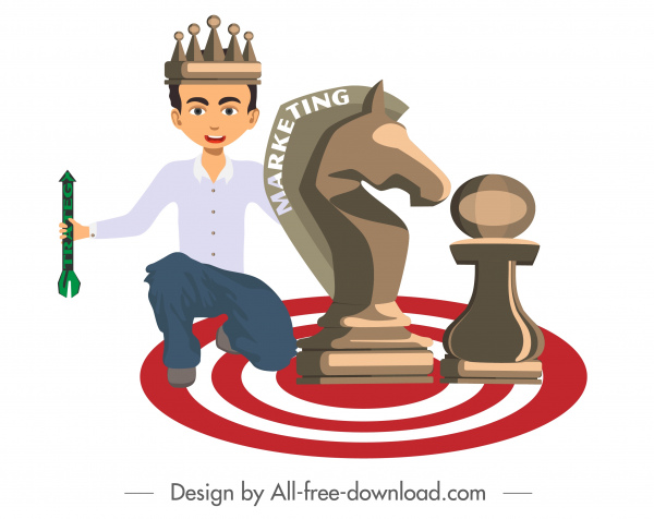 chiến lược tiếp thị nền vua cờ vua biểu tượng phác thảo