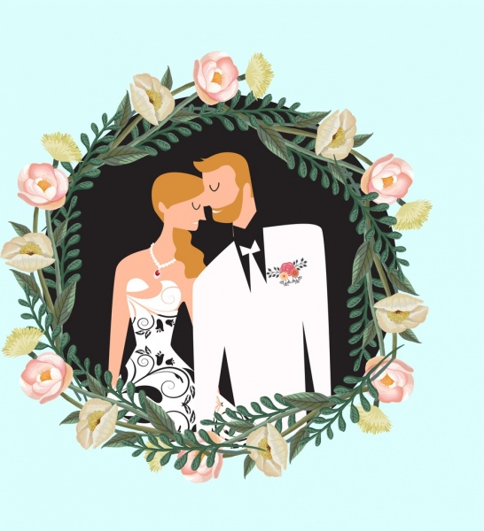 fundo de casamento noivo noiva grinalda rosa ícones decoração