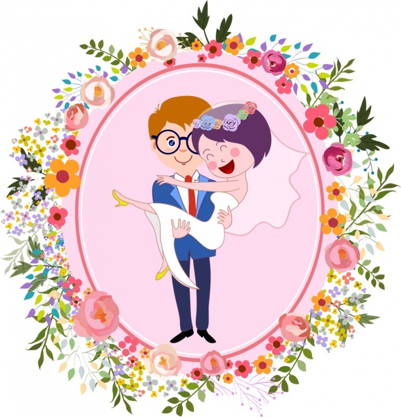 matrimonio feliz pareja de fondo icono flores decoración