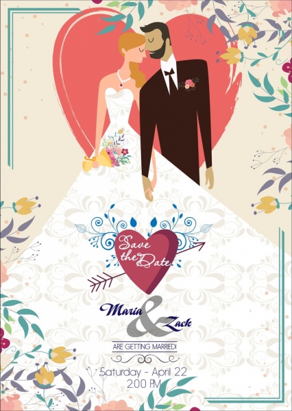 결혼 신부 신랑 아이콘 다채로운 클래식 디자인 배너