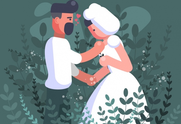 coppia di matrimonio pittura colorato disegno cartone animato