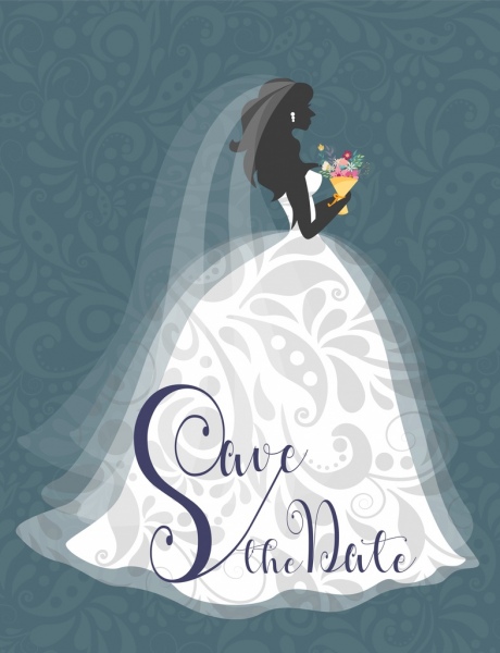 cartel de matrimonio novia silueta vestido elegante decoración clásica