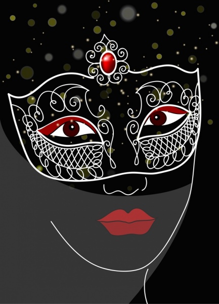 máscara fundo mulher rosto esboço bokeh preto decoração