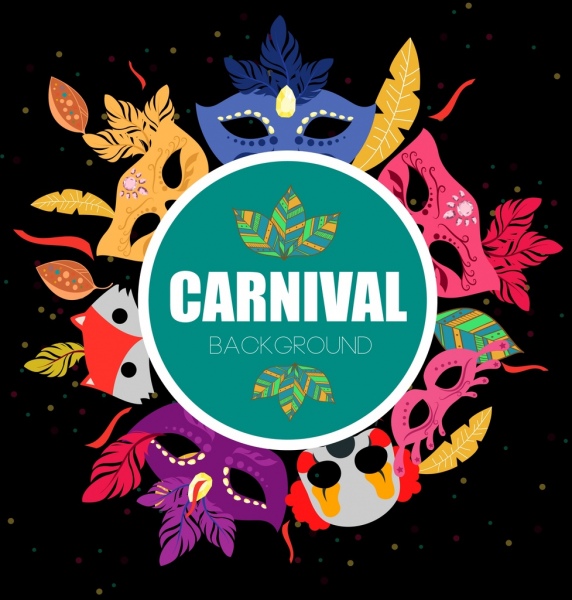 máscara carnaval fundo círculo decoração ícones coloridos