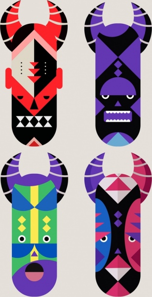 masques icônes collection décor d'horreur classique de conception colorée