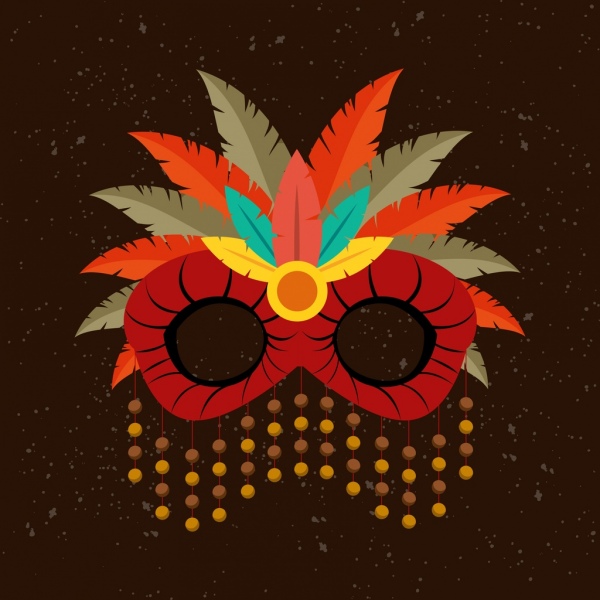 Masquerade Mask Icon Colorful Feathers Decoration