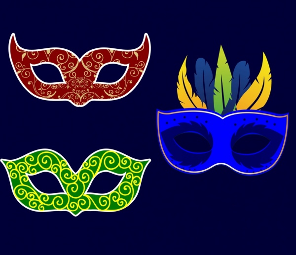 Mascara de la mascarada iconos de diseño clasico oscuro aislamiento