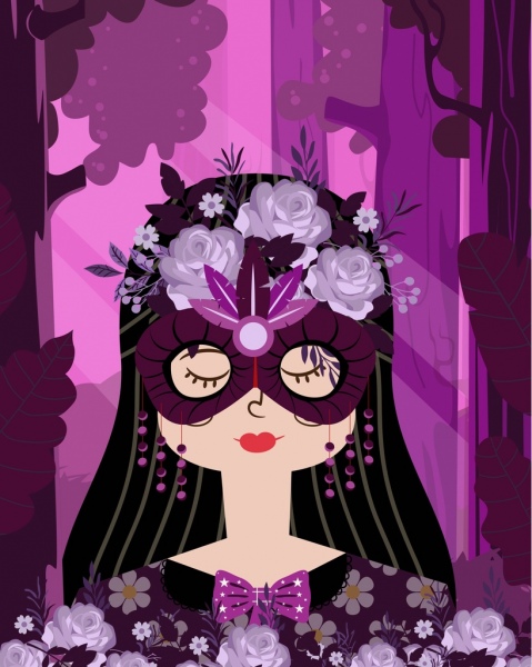 伪装的女人肖像的紫罗兰花装饰设计