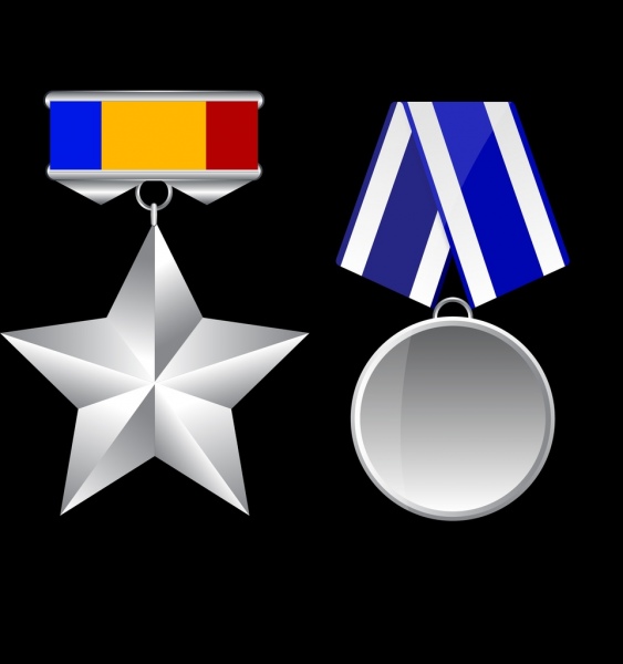 Médaille icône modèles brillant gris différentes formes