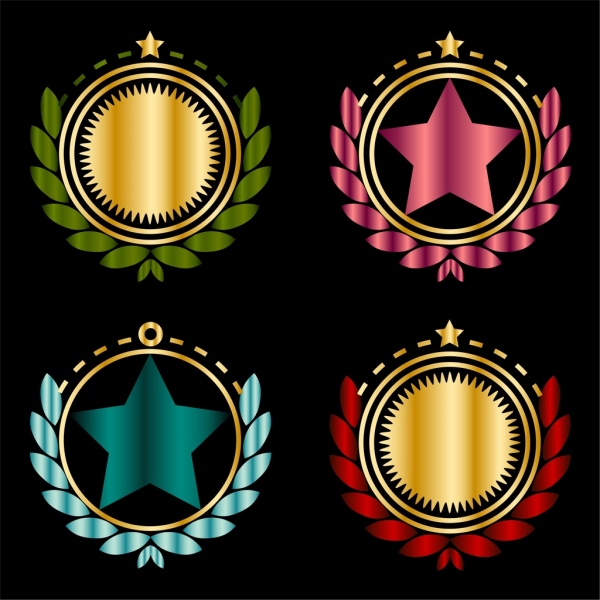 medali ikon set berbagai bentuk mengkilap yang berwarna-warni isolasi