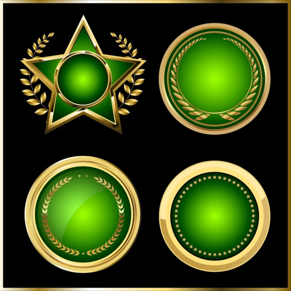 medali template bulat ikon bintang desain hijau mengkilap