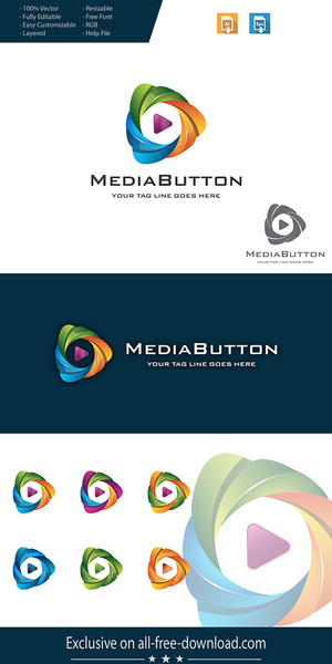 design de logotipo mídia botão 3d