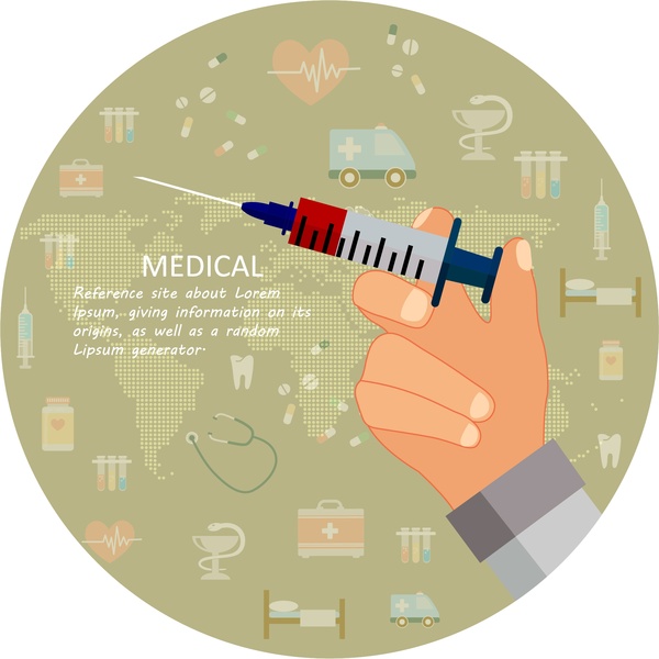 ilustração médica bandeira com a mão segurando a seringa
