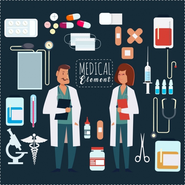 медицинские элементы врачей иконы плоские цветные инструменты дизайна