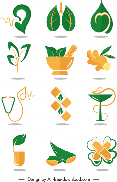 medizinische Entwurfsskizze Elemente grün orange Symbole