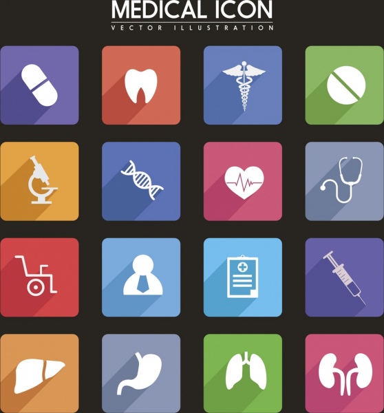 raccolta di vari colori simbolo isolamento icone medica