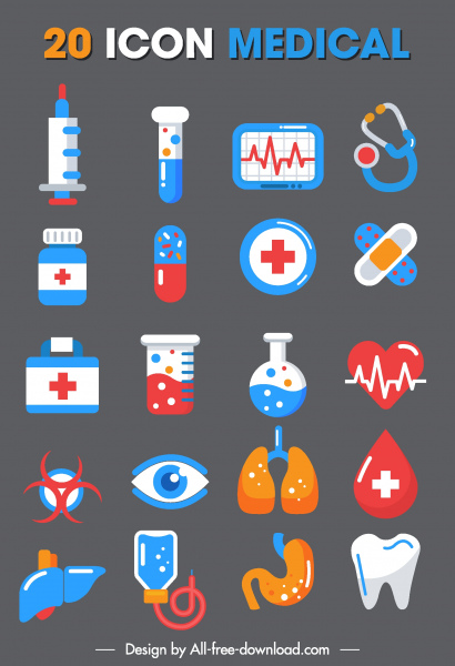 médica ícones coloridos símbolos plana esboço