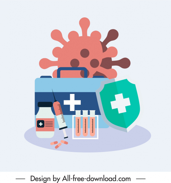 ikony medyczne wirus osłona elementy medycyny szkic